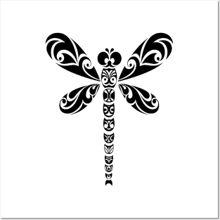 Dragonfly Black Tribal Tattoo Style Art Posters and Art